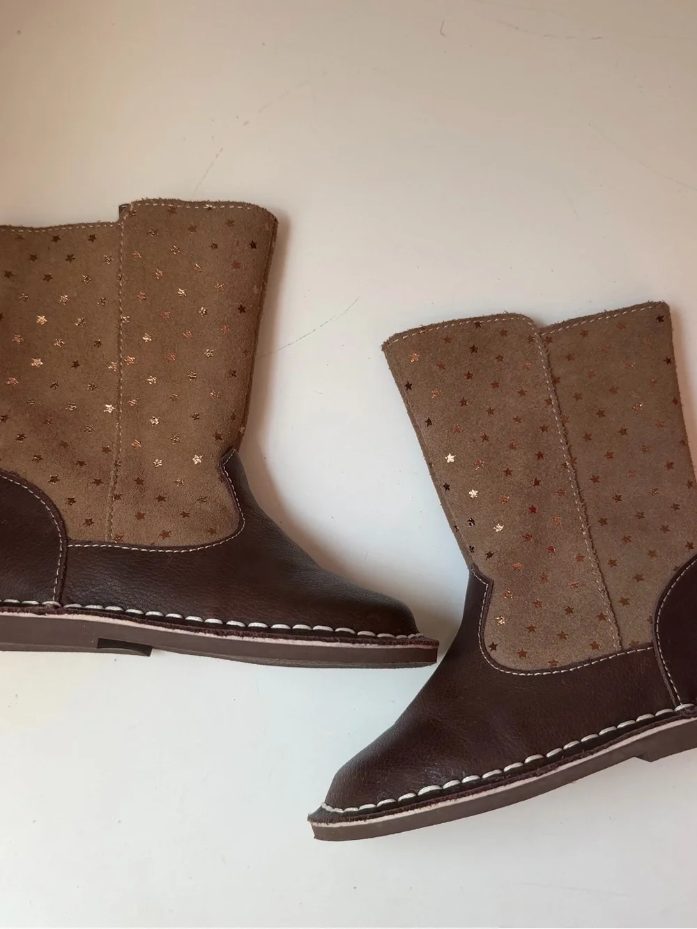 Livie & Luca Vega Brown Leather and Tan Star Suede Kids Boots
